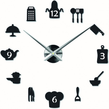 Sentop - large modern wall clock sticking to the kitchen and black SZ066
