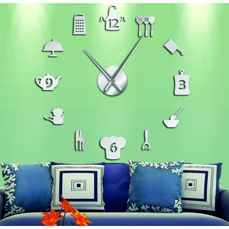 Sentop - large modern wall clock sticking to the kitchen and black SZ066
