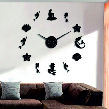 Mirror wall clock fantasy mermaid