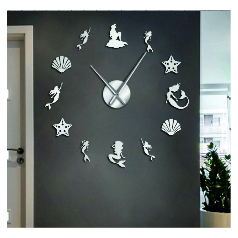 Mirror wall clock fantasy mermaid
