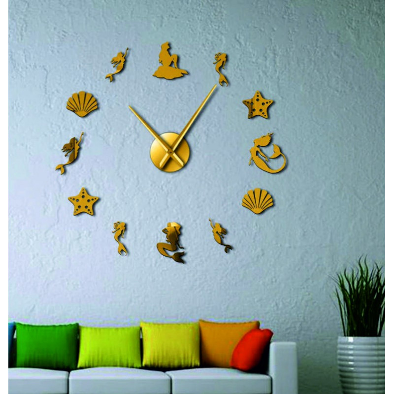 Mirror wall clock fantasy mermaid