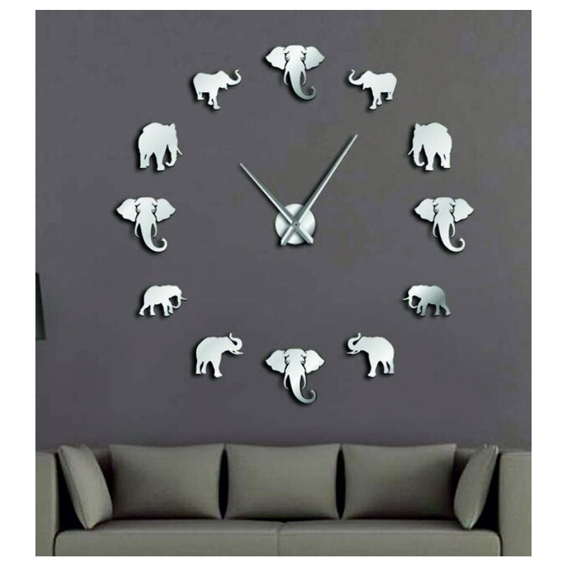 Sentop - Modern stick-on wall clock on the wall of elephant and gold SZ070