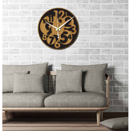 Sentop - Modern wall clock number HDKF019 MDF oak - black