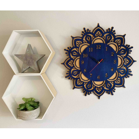 Wooden wall clock blue - double layer