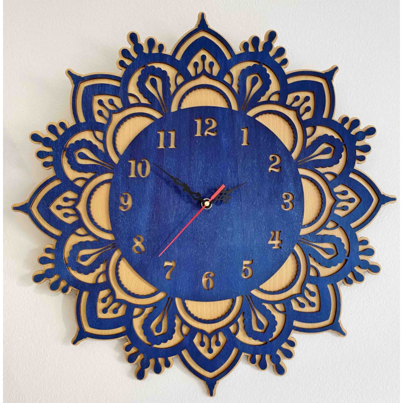 Wooden wall clock blue - double layer