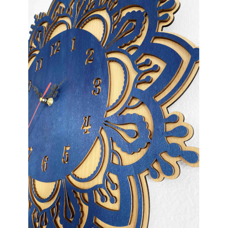 Wooden wall clock blue - double layer