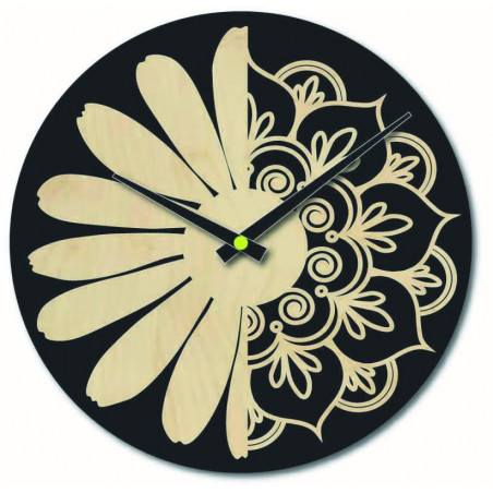 Wooden wall clock flower of life model: MDF black/ poplar plywood PR0374