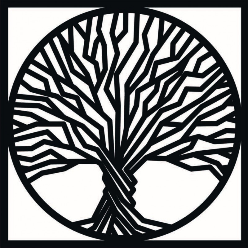 Wooden wall painting tree in a frame