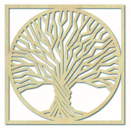 Wooden wall painting tree in a frame