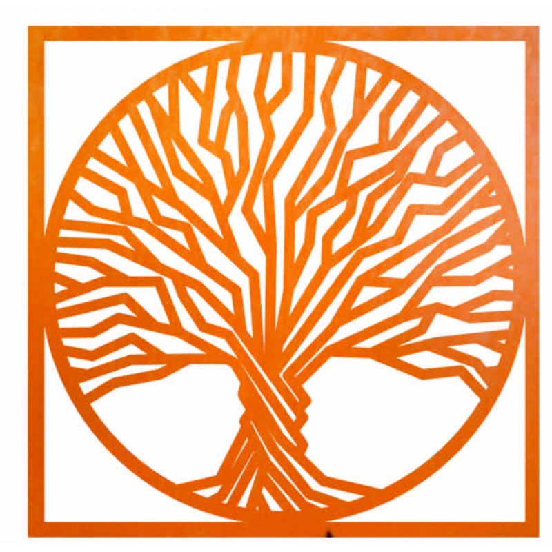 Wooden wall painting tree in a frame