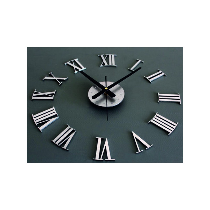3D Adhesive wall clock metal Roman numerals.
