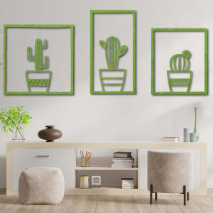Stylish three-part wall picture - Cacti 2