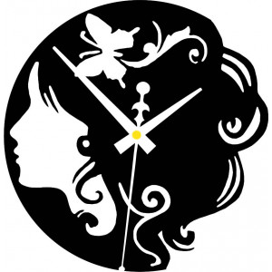 Wooden clock - lady with butterfly in her hair black and... 2