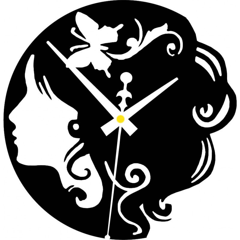 Wooden clock - lady with butterfly in her hair...