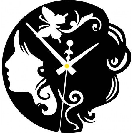 Wooden clock - lady with butterfly in her hair black and coloured | SENTOP PR0399