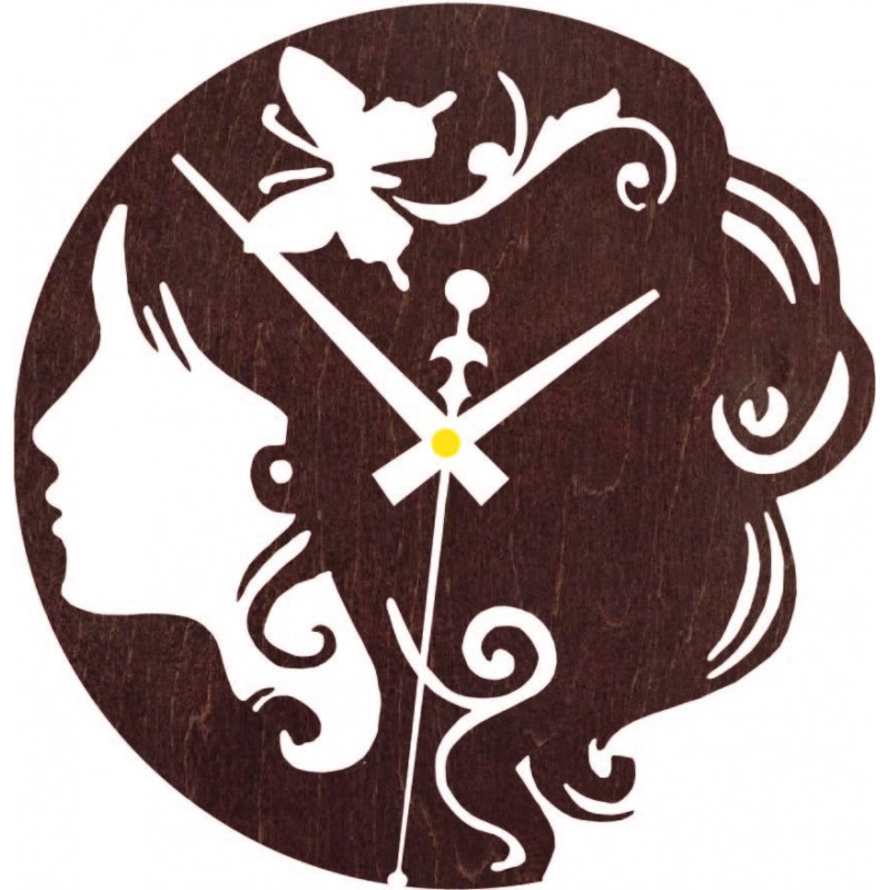 Wooden clock - lady with butterfly in her hair...