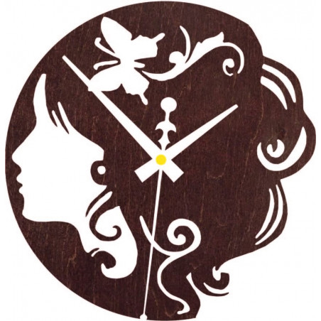 Wooden clock - lady with butterfly in her hair black and coloured | SENTOP PR0399