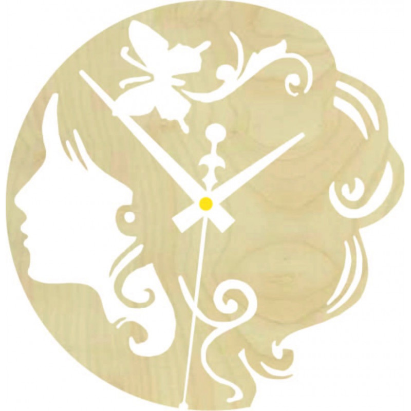 Wooden clock - lady with butterfly in her hair...