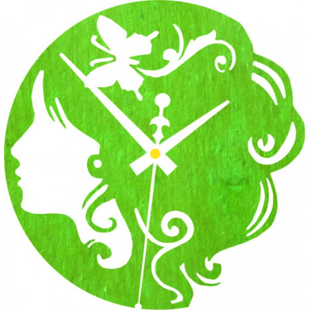 Wooden clock - lady with butterfly in her hair black and coloured | SENTOP PR0399