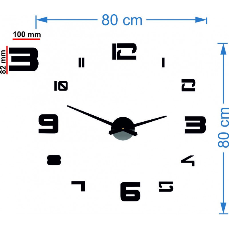 Adhesive mirror wall clock PROFI CLOCK 3D