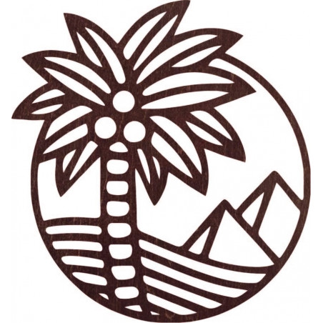 Wooden wall painting of a palm tree on the beach - MALLAWI