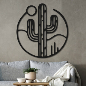 Wooden wall picture of a cactus with the sun - MONK