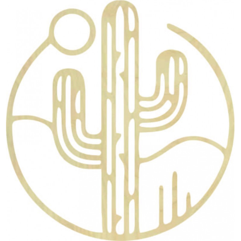 Wooden wall picture of a cactus with the sun -...