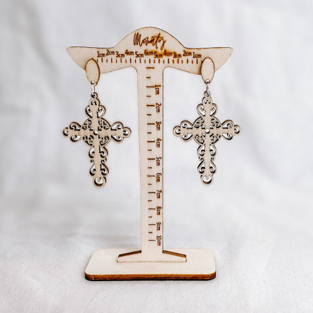 Wooden natural hanging earrings CROSS- MONATY | SENTOP