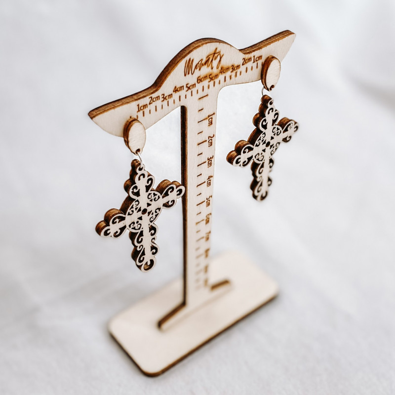Wooden natural hanging earrings CROSS- MONATY |...