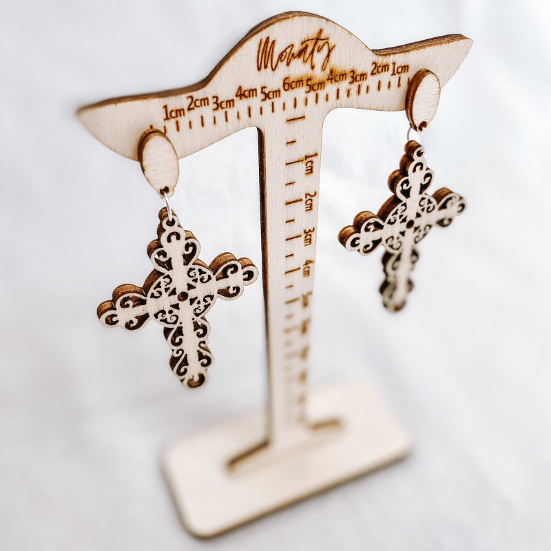 Wooden natural hanging earrings CROSS- MONATY |...
