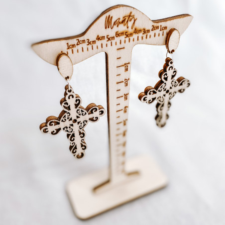 Wooden natural hanging earrings CROSS- MONATY | SENTOP