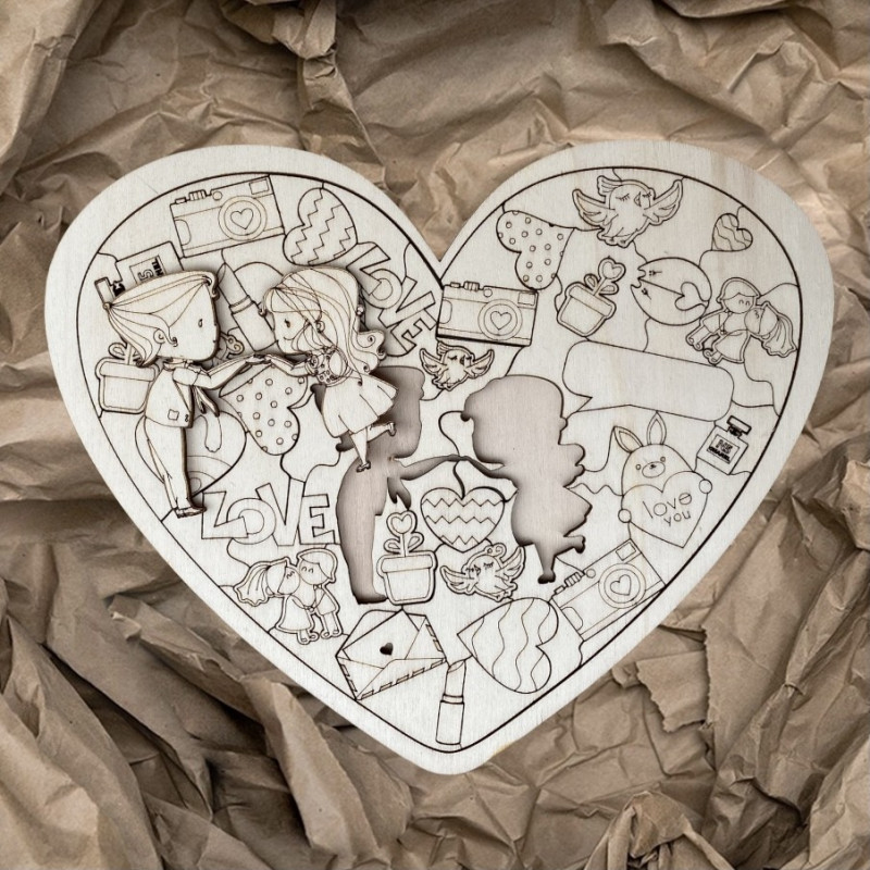 Wooden puzzle in the shape of a heart - LOVE |...