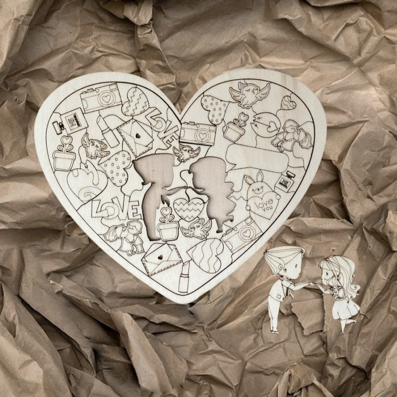 Wooden puzzle in the shape of a heart - LOVE |...