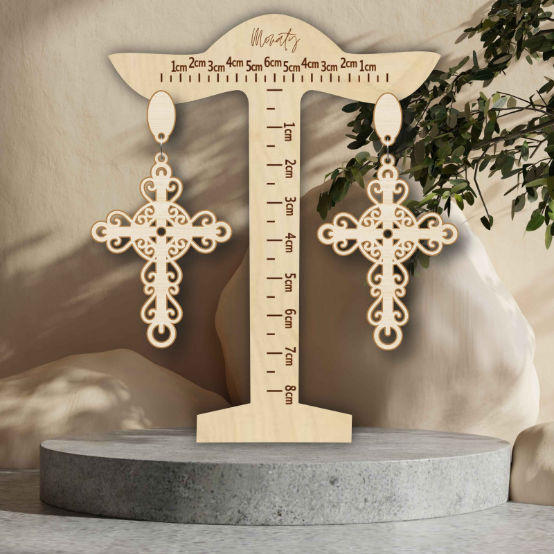Drevené prírodné visiace náušnice CROSS - MONATY | SENTOP N005