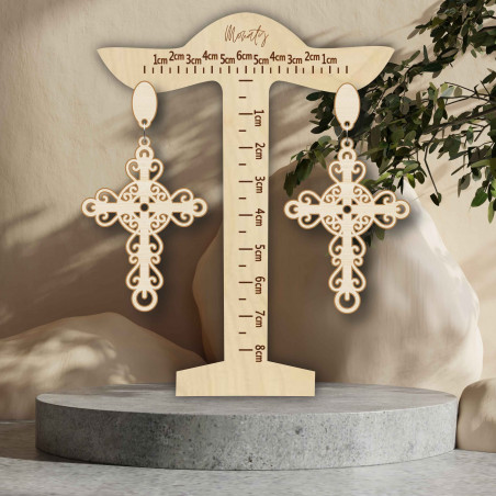 Wooden natural hanging earrings CROSS- MONATY | SENTOP