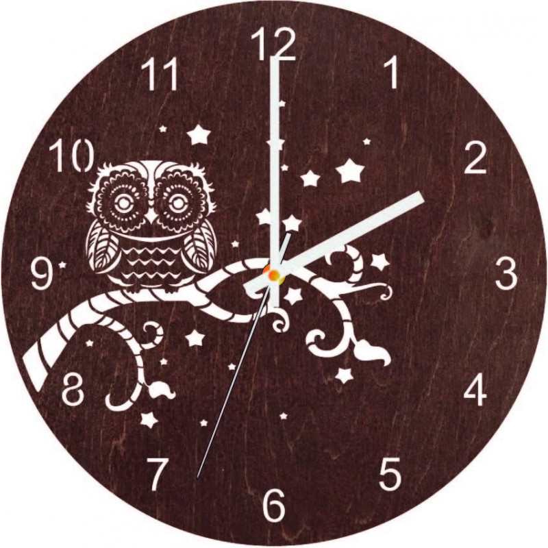Wooden wall clock - Owl - natural and colored |...