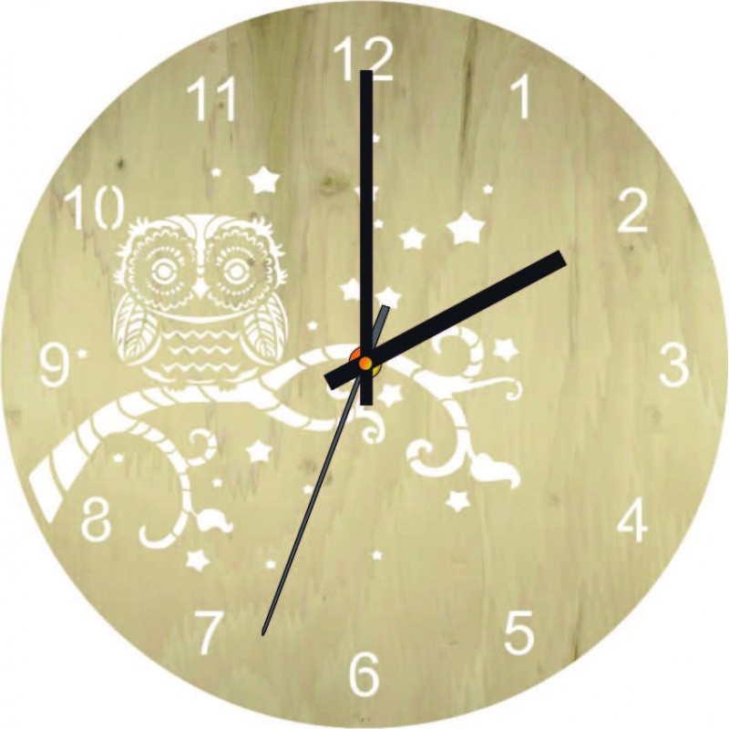 Wooden wall clock - Owl - natural and colored |...