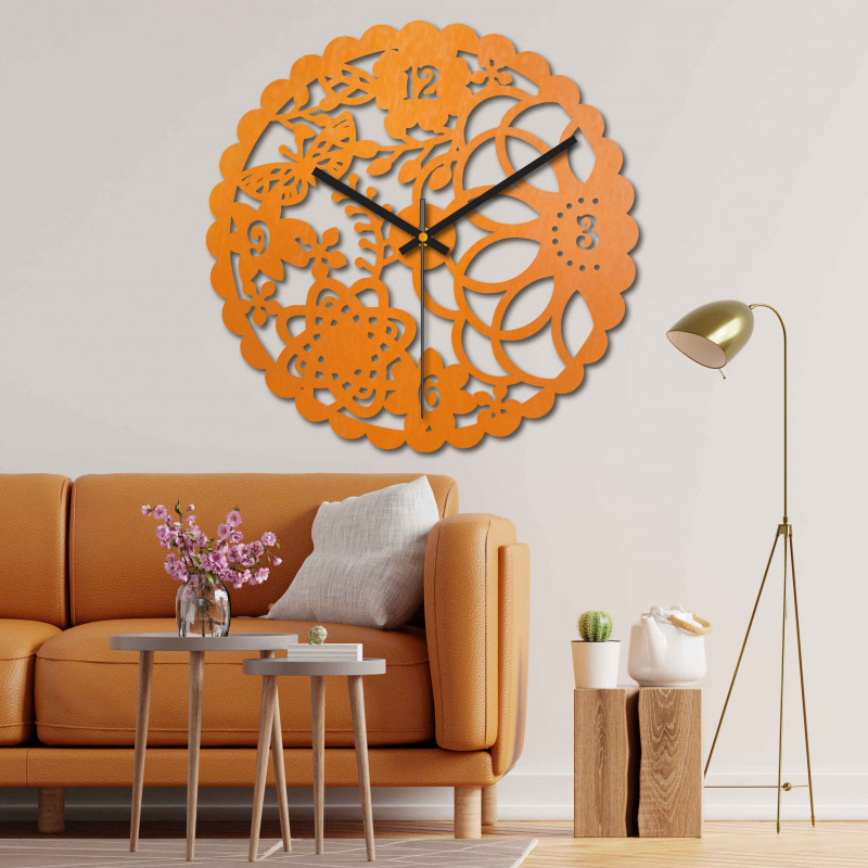 Wooden wall clock butterfly meadow - FORSED