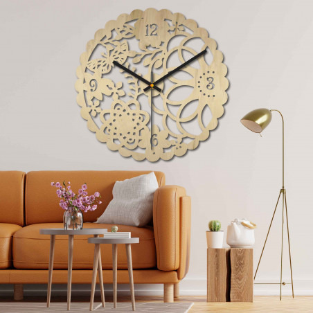 Wooden wall clock butterfly meadow - FORSED