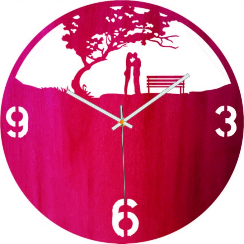 Wooden wall clock love in the park - LOVE