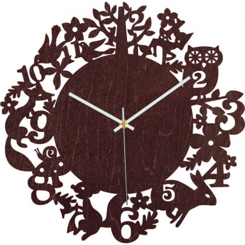 Wood Clock - Forest animals - Black and...