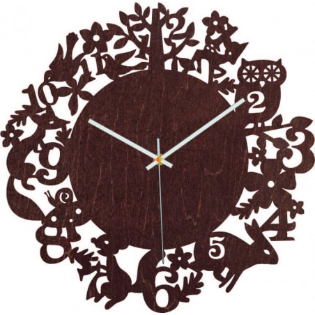 Wood Clock - Forest animals - Black and coloured | SENTOP PR0451