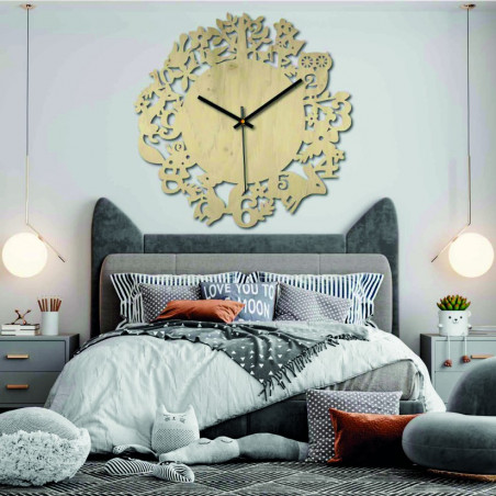 Wood Clock - Forest animals - Black and coloured | SENTOP PR0451