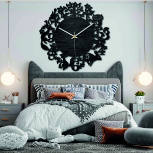 Wood Clock - Forest animals - Black and coloured | SENTOP...