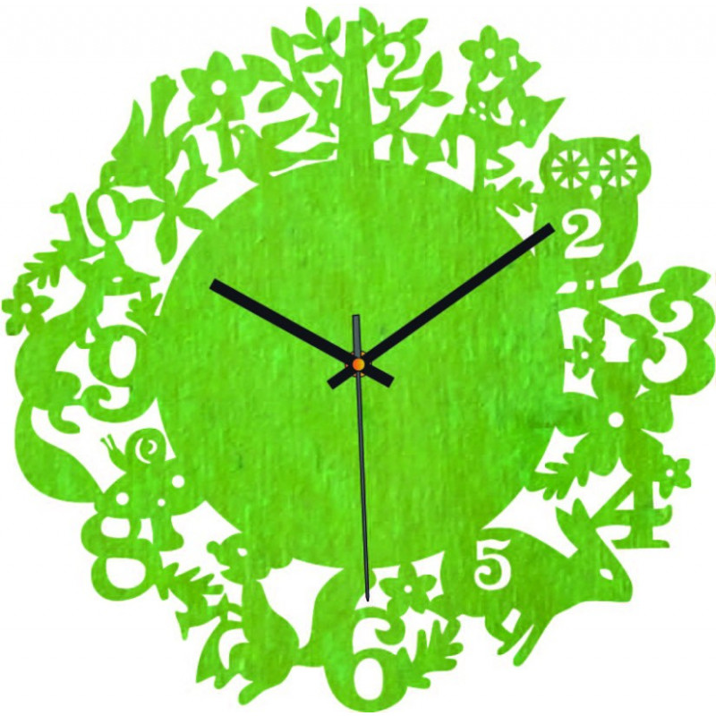 Wood Clock - Forest animals - Black and...