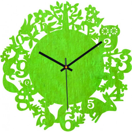 Wood Clock - Forest animals - Black and coloured | SENTOP PR0451