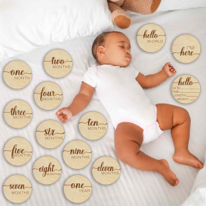 Wooden milestone cards - first year in the world in...