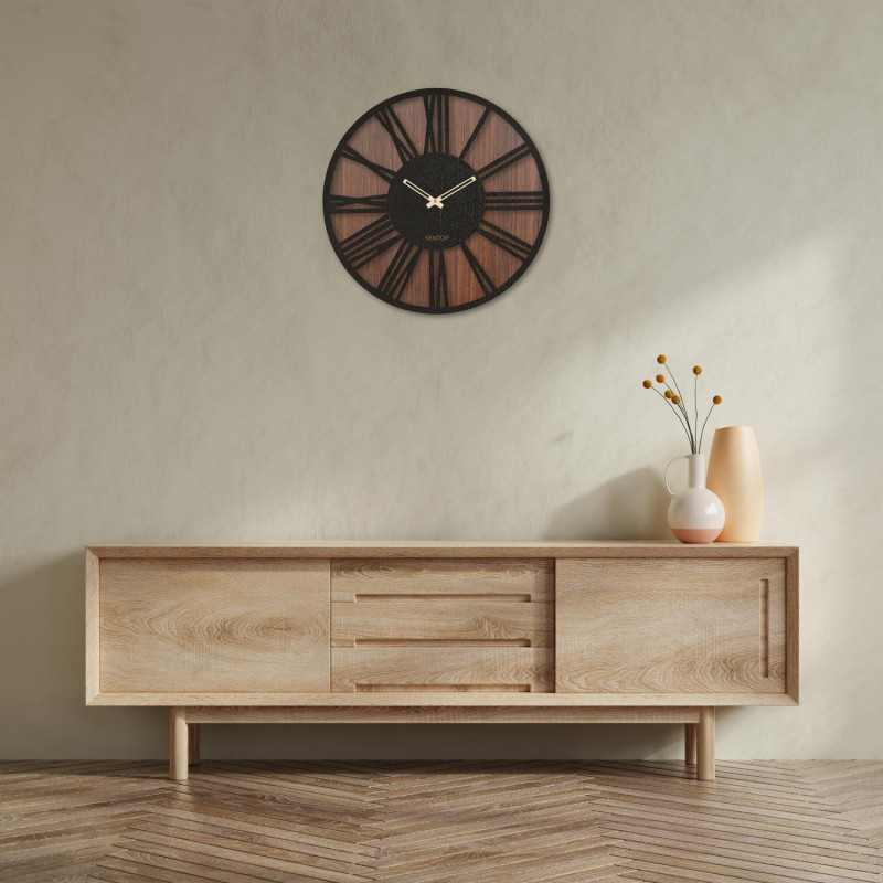 Wall wooden clock Roman numerals - wenge nut