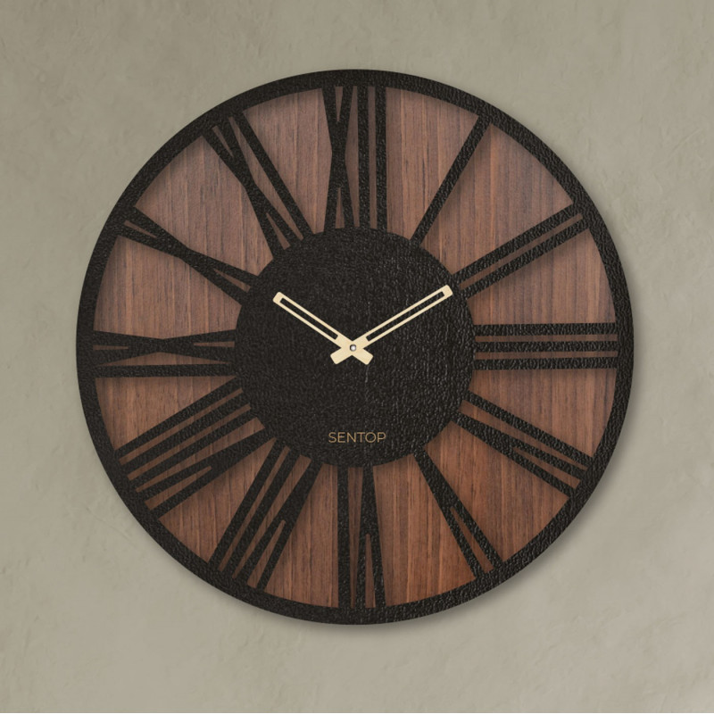 Wall wooden clock Roman numerals - wenge nut