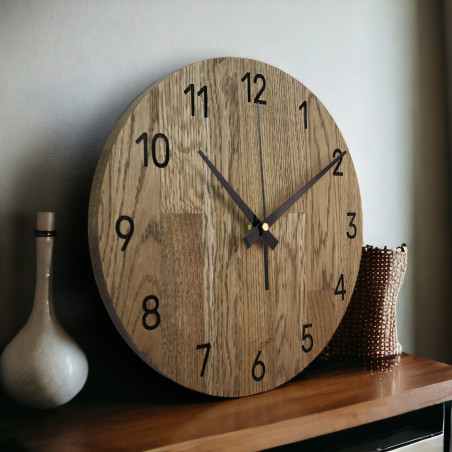 Oak wall clock, modern minimalist design, quiet operation Oak wall clock, modern minimalist design, quiet operation